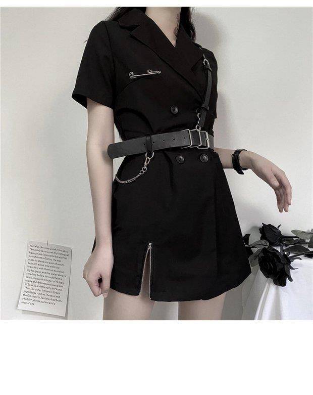 QWEEK Gothic Punk Blazer Dress Women 2021 Summer Streetwear Goth Harajuku Korean Fashion Black Mini Dress Staple Short S 9