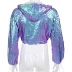 Rainbowwaves Women Jazz Dance Street Dance Top Rave Outfit Holographic Jacket Short Hooded Neon Outfit Dance Crop Top