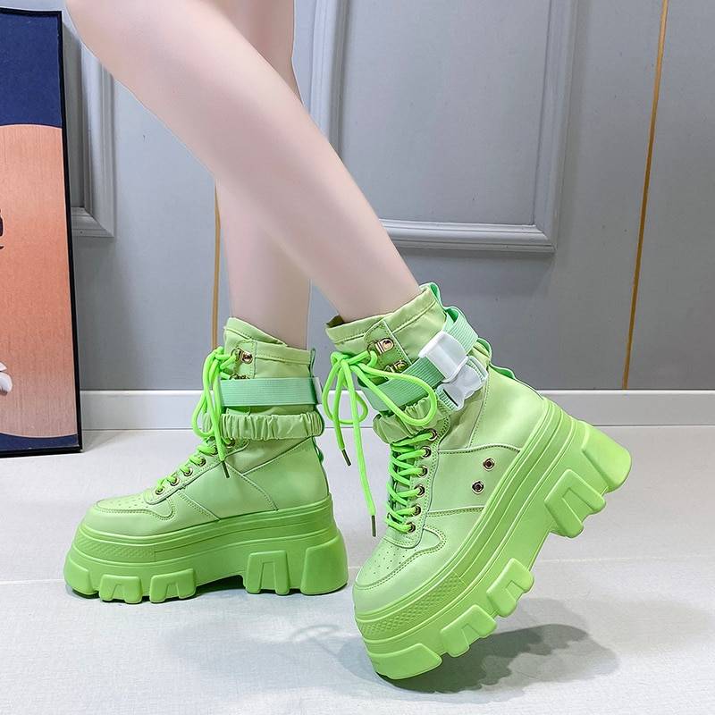 Rimocy Green Punk Chunky Platform Motorcycle Boots Women Autumn Winter Gothic Shoes Woman Thick Bottom Lace Up Ankle Bot 12