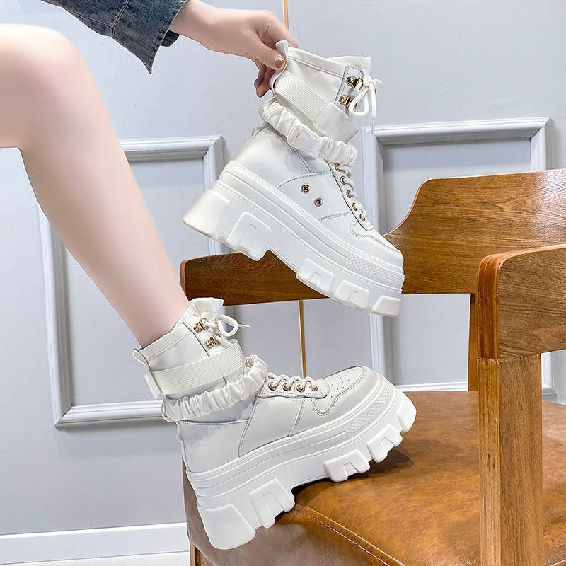 Rimocy Green Punk Chunky Platform Motorcycle Boots Women Autumn Winter Gothic Shoes Woman Thick Bottom Lace Up Ankle Bot 14