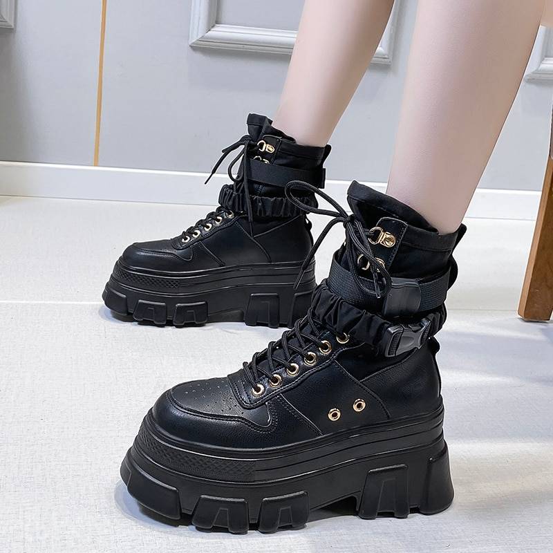 Rimocy Green Punk Chunky Platform Motorcycle Boots Women Autumn Winter Gothic Shoes Woman Thick Bottom Lace Up Ankle Bot 15