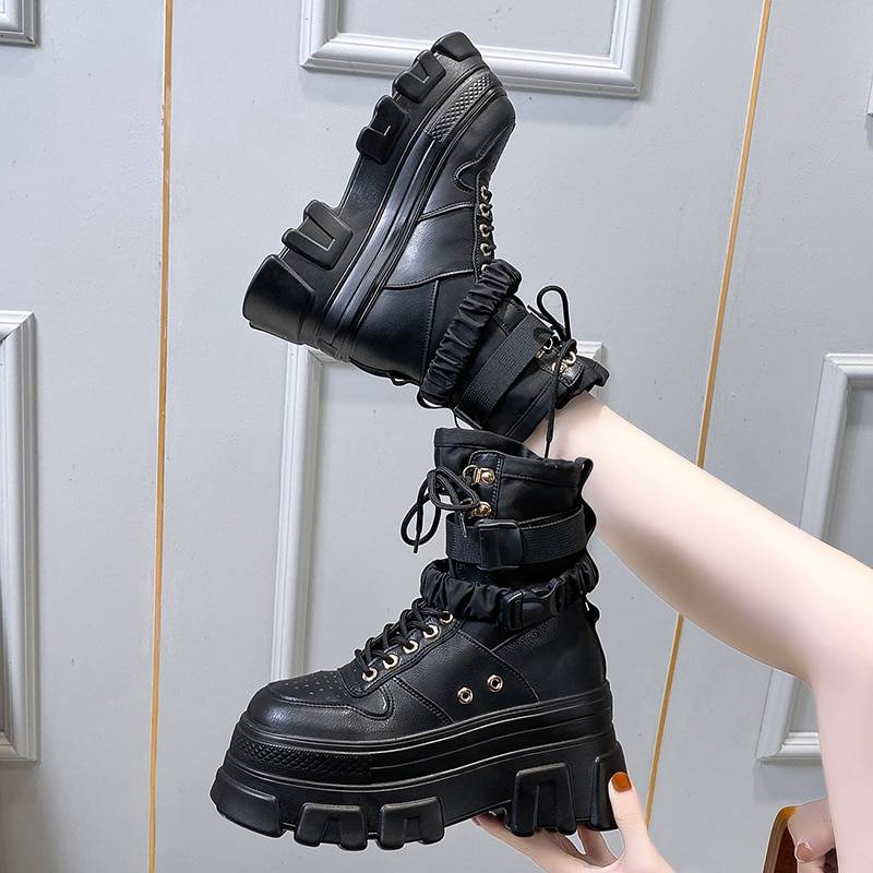 Rimocy Green Punk Chunky Platform Motorcycle Boots Women Autumn Winter Gothic Shoes Woman Thick Bottom Lace Up Ankle Bot 17