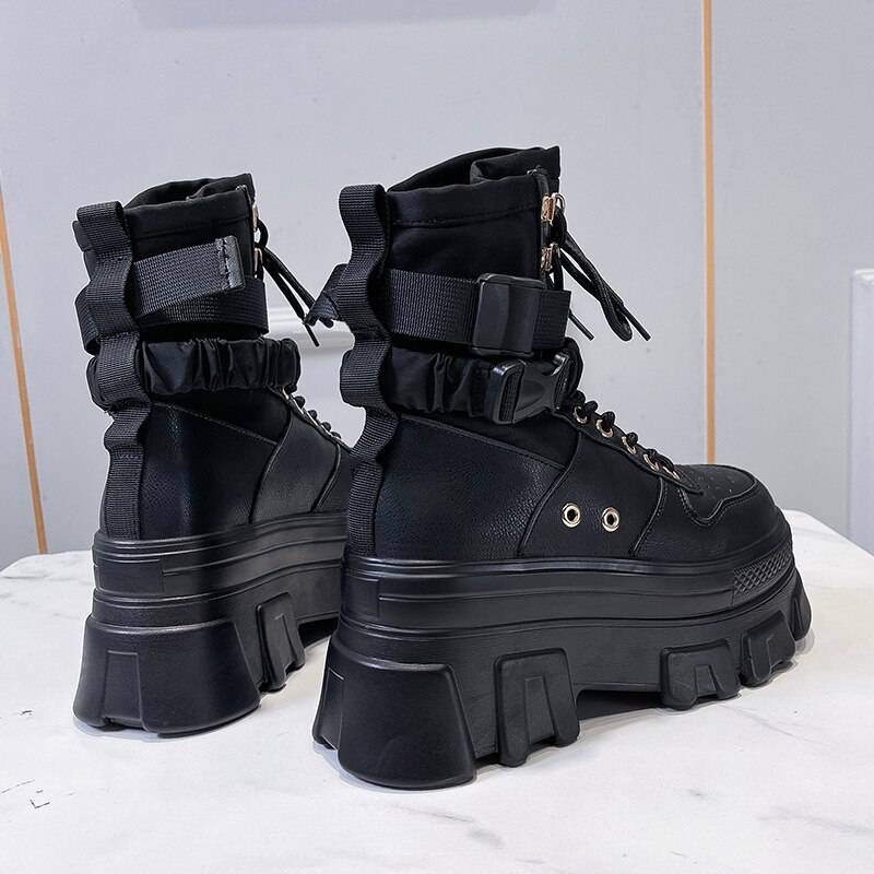 Rimocy Green Punk Chunky Platform Motorcycle Boots Women Autumn Winter Gothic Shoes Woman Thick Bottom Lace Up Ankle Bot 19