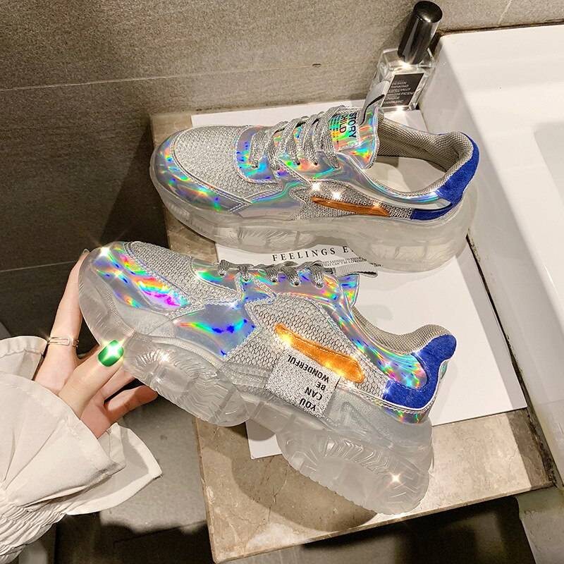 Shimmer© Women8217s Transparent Holographic Techwear Sneakers 1