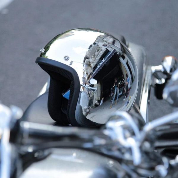 Silver Mirror Techwear Moto Helmet
