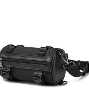 Solid Black Cylinder Shaped Techwear Messenger Bag