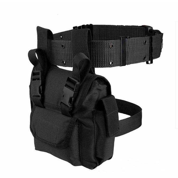 Solid Black Oxford Techwear Waist Bag with Tactical Belt 1