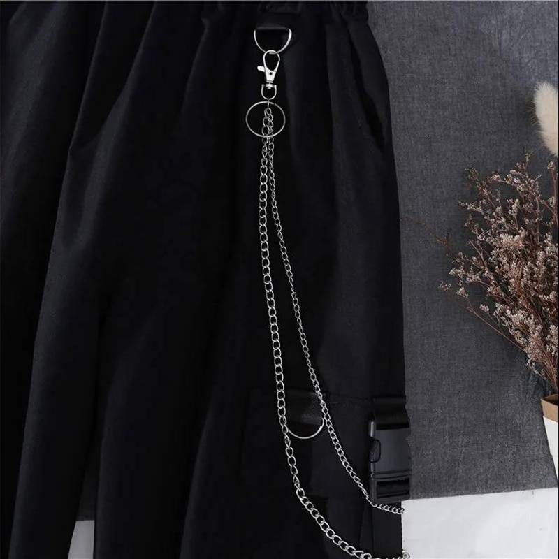 Spring Autumn Women Harajuku Cargo Pants Handsome Cool Two piece Suit Chain Long SleeveRibbon Pants 13