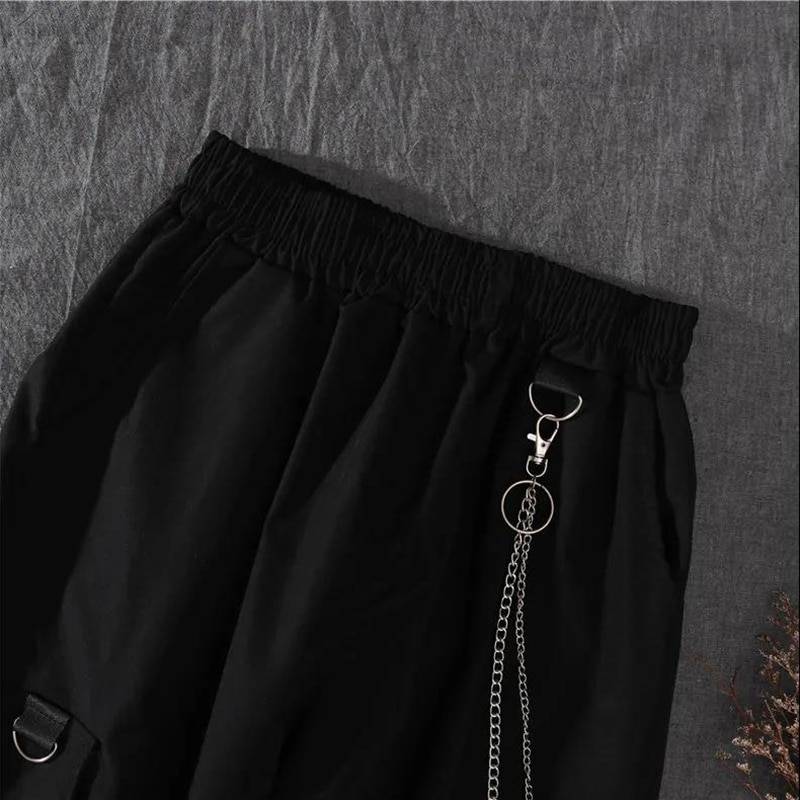 Spring Autumn Women Harajuku Cargo Pants Handsome Cool Two piece Suit Chain Long SleeveRibbon Pants 15