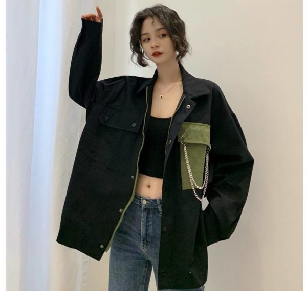 Spring and Autumn 2020 New Korean BF Harajuku Hong Kong Style Loose Retro Ins Tooling Shirt Jacket Female Students Cool
