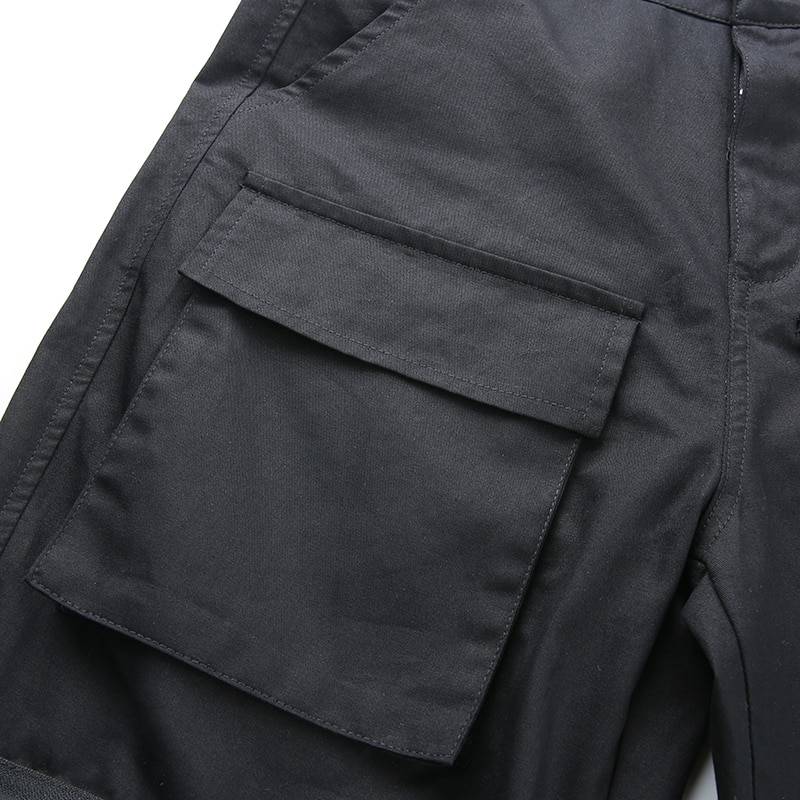 Sweetown Black Cargo Pants Women Fashion 2020 Pockets Patchwork Hippie Trousers Fake Zipper Woven High Waist Streetwear 1 19