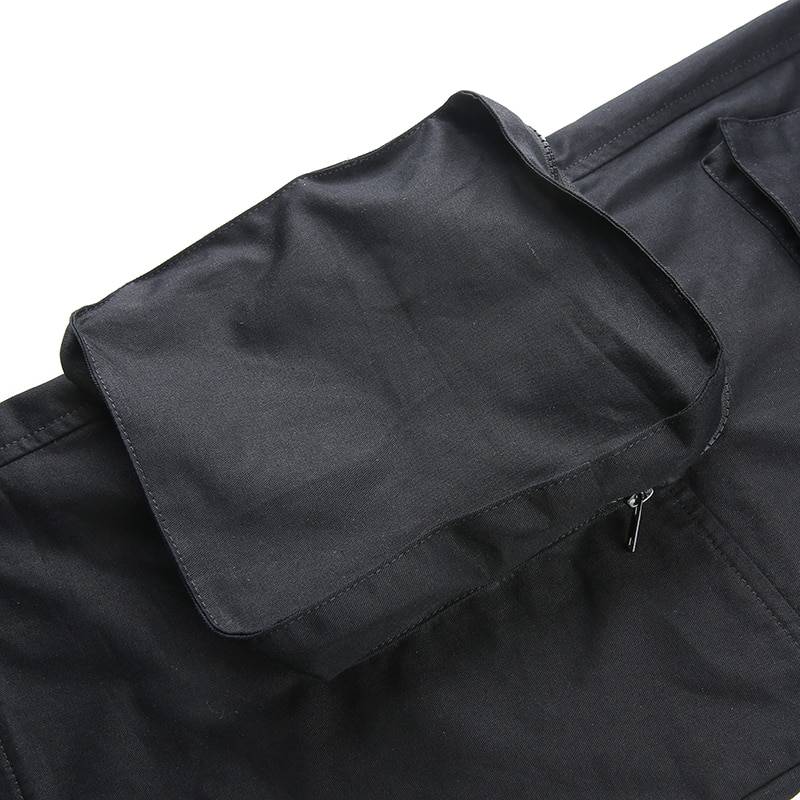 Sweetown Black Cargo Pants Women Fashion 2020 Pockets Patchwork Hippie Trousers Fake Zipper Woven High Waist Streetwear 1 20
