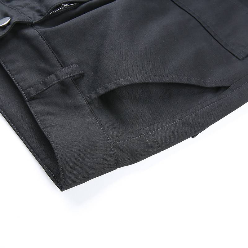Sweetown Black Cargo Pants Women Fashion 2020 Pockets Patchwork Hippie Trousers Fake Zipper Woven High Waist Streetwear 1 21