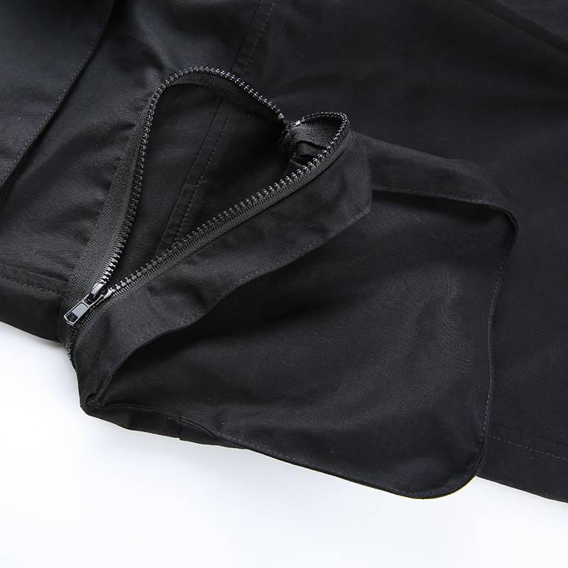 Sweetown Black Cargo Pants Women Fashion 2020 Pockets Patchwork Hippie Trousers Fake Zipper Woven High Waist Streetwear 1 22