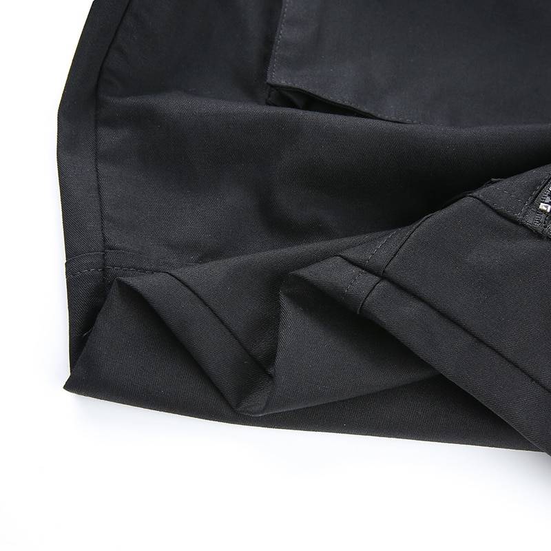 Sweetown Black Cargo Pants Women Fashion 2020 Pockets Patchwork Hippie Trousers Fake Zipper Woven High Waist Streetwear 1 25