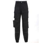 Sweetown Black Cargo Pants Women Fashion 2020 Pockets Patchwork Hippie Trousers Fake Zipper Woven High Waist Streetwear Pants