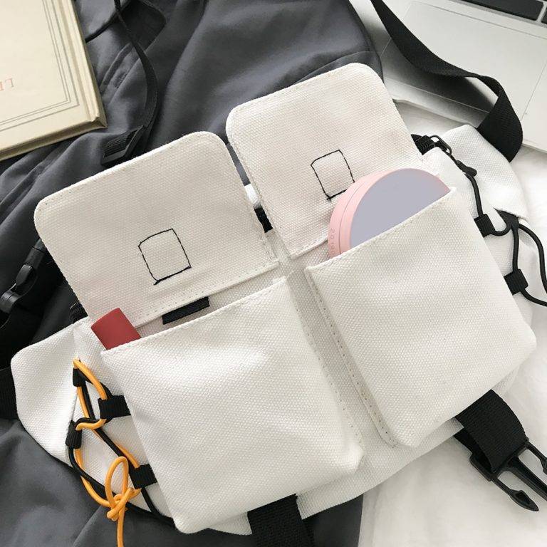 Unisex Street Casual Chest Bag Canvas Women Men Zipper Fanny Bum Belt Pouch Daily Travel Crossbody Shoulder Pack