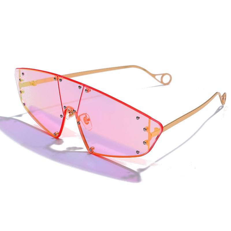 Vintage Sunglasses Women 2019 Cat Eye Rimless Sun Glasses Men Luxury Brand Designer Sunglasses Rivet One Piece Eyewear 17