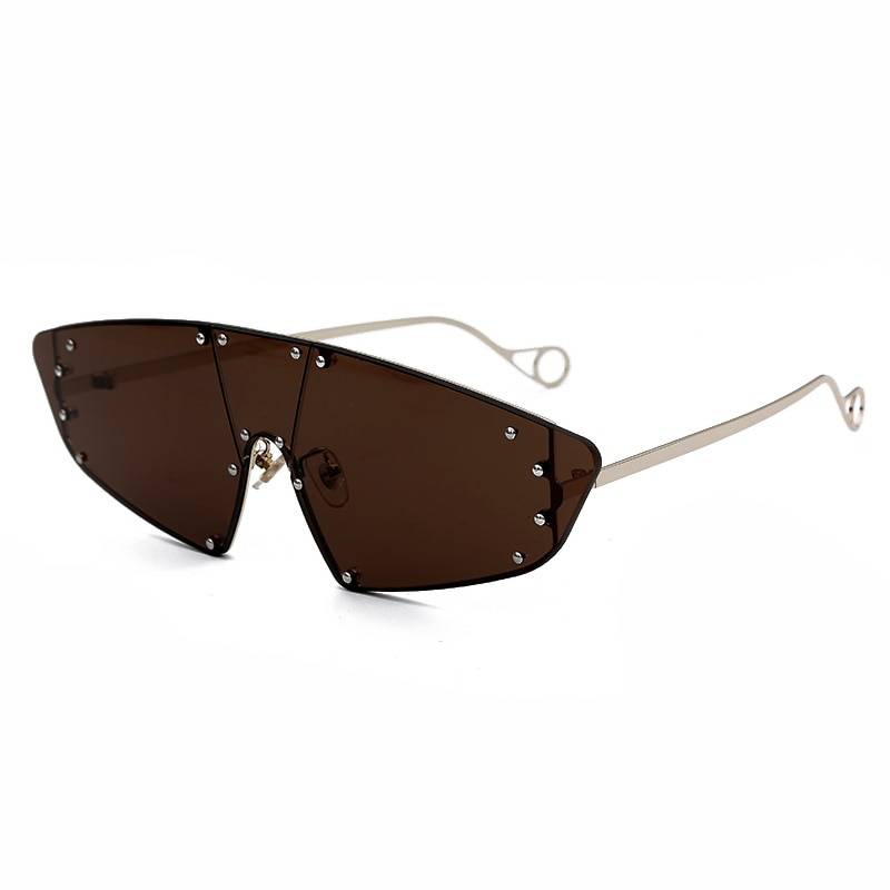 Vintage Sunglasses Women 2019 Cat Eye Rimless Sun Glasses Men Luxury Brand Designer Sunglasses Rivet One Piece Eyewear 19