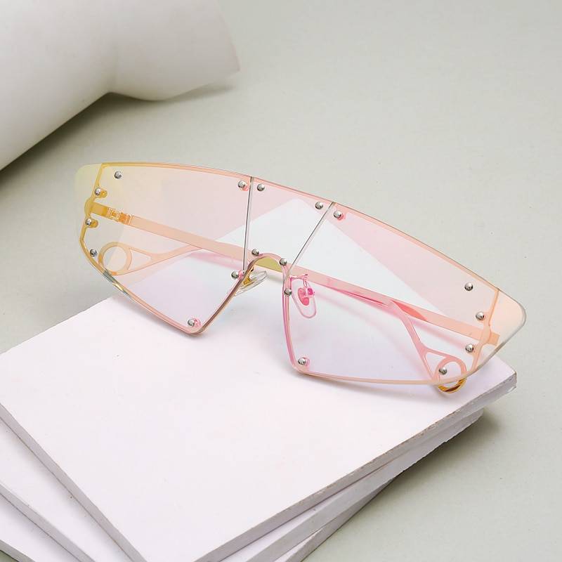 Vintage Sunglasses Women 2019 Cat Eye Rimless Sun Glasses Men Luxury Brand Designer Sunglasses Rivet One Piece Eyewear 6