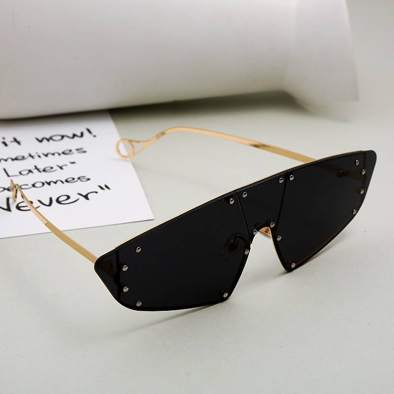 Vintage Sunglasses Women 2019 Cat Eye Rimless Sun Glasses Men Luxury Brand Designer Sunglasses Rivet One Piece Eyewear 7