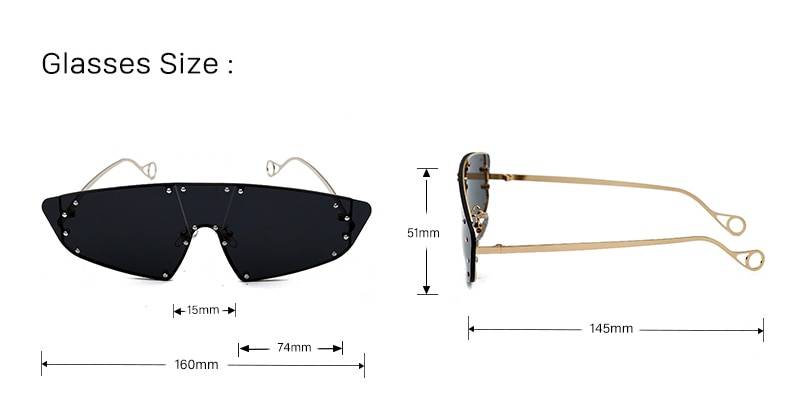 Vintage Sunglasses Women 2019 Cat Eye Rimless Sun Glasses Men Luxury Brand Designer Sunglasses Rivet One Piece Eyewear 8
