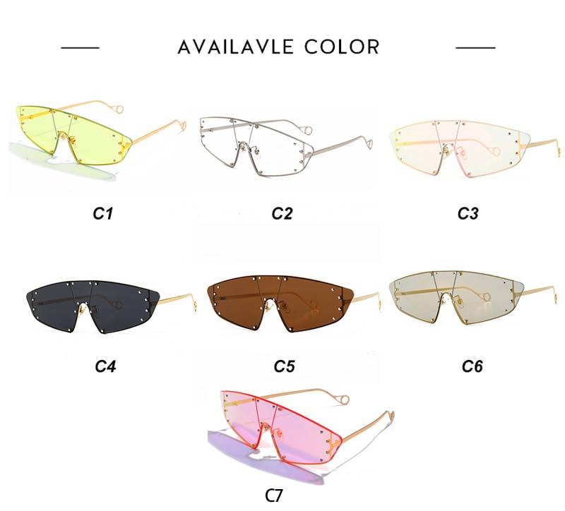 Vintage Sunglasses Women 2019 Cat Eye Rimless Sun Glasses Men Luxury Brand Designer Sunglasses Rivet One Piece Eyewear 9