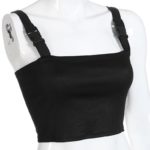 Weekeep Women Black Adjustable Buckle Tank Top Summer Cropped Streetwear Tank Tops 2018 Sexy Backless Sleeve Crop Top