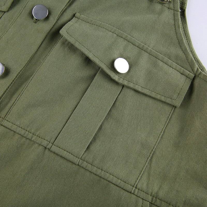 Women8217s Army Green Cotton Techwear Jumpsuit 1