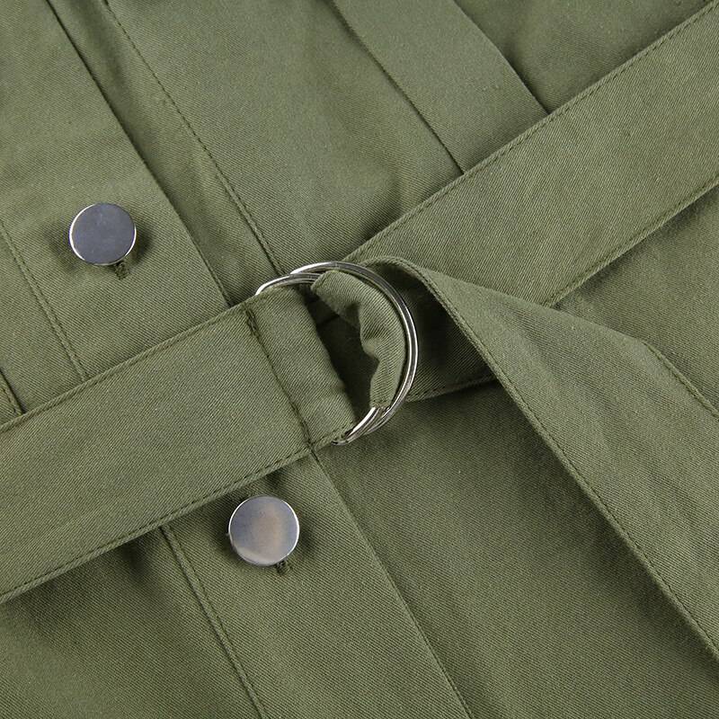 Women8217s Army Green Cotton Techwear Jumpsuit