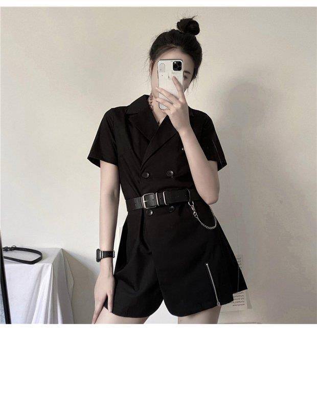 Women8217s Solid Black Harajuku Mini Dress with Harness 1