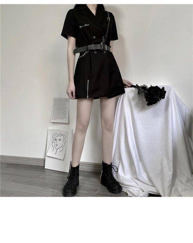 Women8217s Solid Black Harajuku Mini Dress with Harness 7
