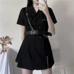 Women’s Solid Black Harajuku Mini Dress with Harness