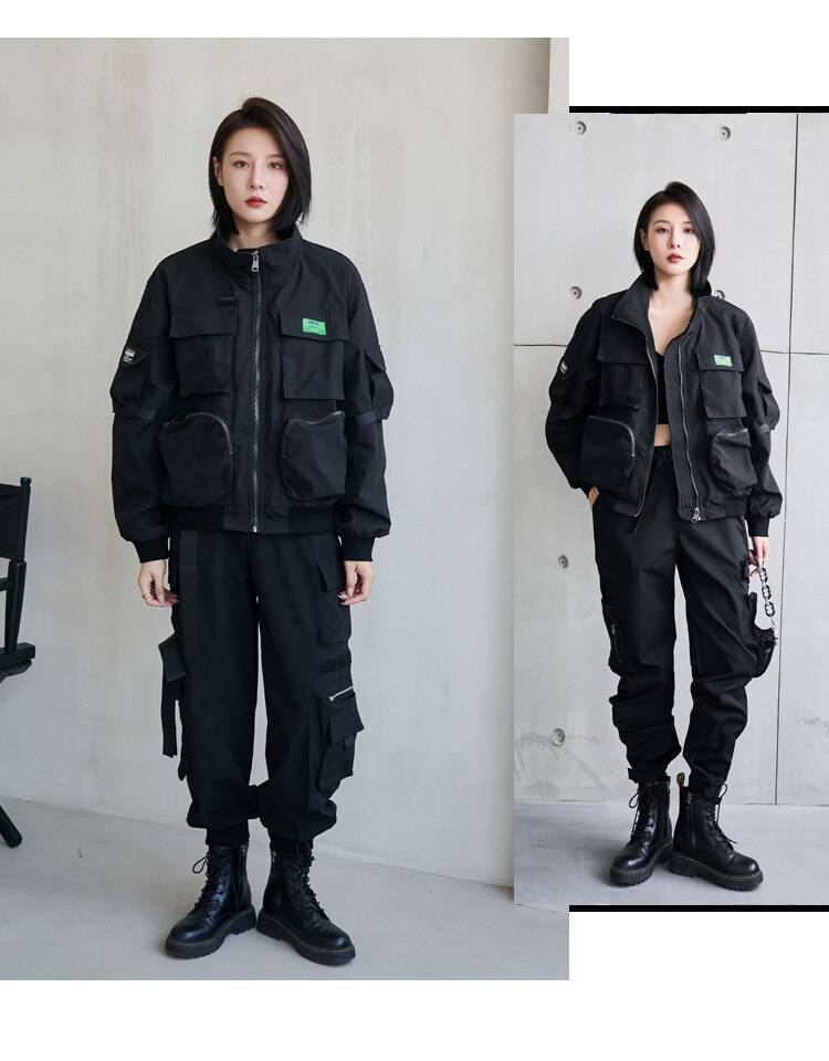 Y Demo Techwear Loose Stand Collar Long Sleeve Zipper Jacket Women Loose Baseball Outerwear Fashion 15