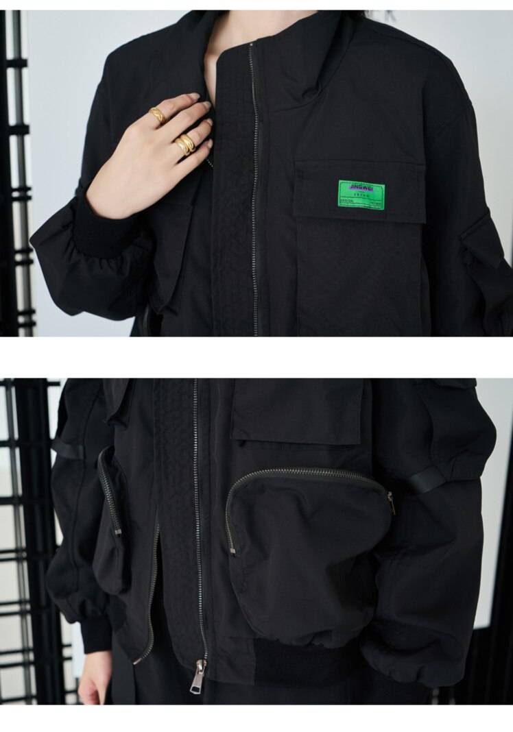 Y Demo Techwear Loose Stand Collar Long Sleeve Zipper Jacket Women Loose Baseball Outerwear Fashion 18