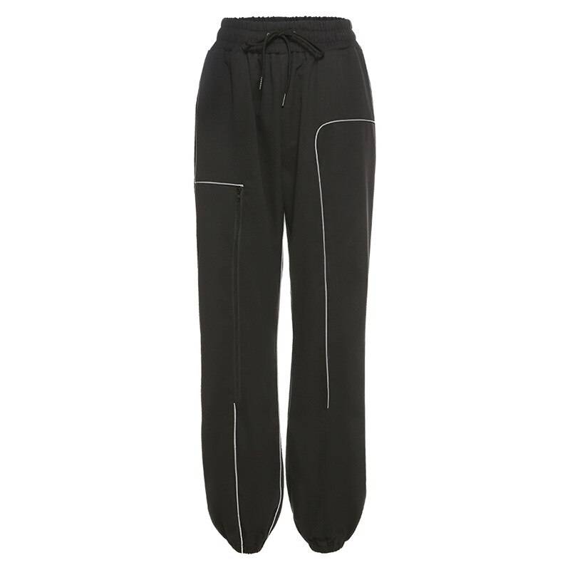 Zoki Women Reflective Sweatpants Spring Fashion Loose Cargo Hip Hop Pants Casual Black Streetwear Female Joggers Trouser 10