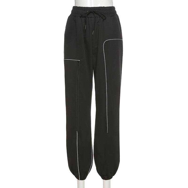 Zoki Women Reflective Sweatpants Spring Fashion Loose Cargo Hip Hop Pants Casual Black Streetwear Female Joggers Trouser 11
