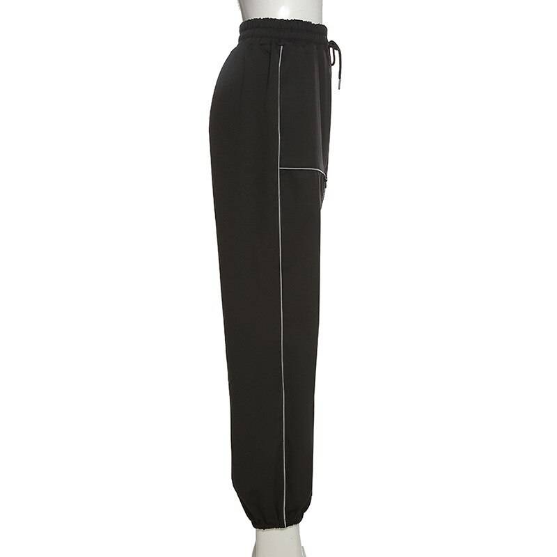 Zoki Women Reflective Sweatpants Spring Fashion Loose Cargo Hip Hop Pants Casual Black Streetwear Female Joggers Trouser 12