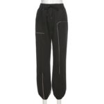 Zoki Women Reflective Sweatpants Spring Fashion Loose Cargo Hip Hop Pants Casual Black Streetwear Female Joggers Trousers 2021