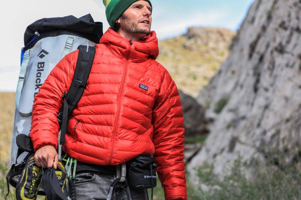 Hiking backpack and a red Patagonia jacket for outdoor sports 