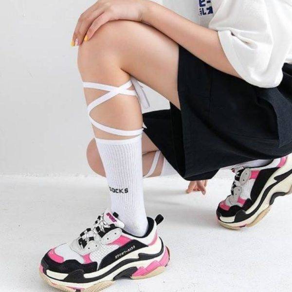 Neon Color Techwear Socks With Fluorescent Straps