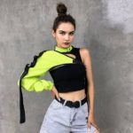 Women's Neon Green One Shoulder Techwear Crop Top